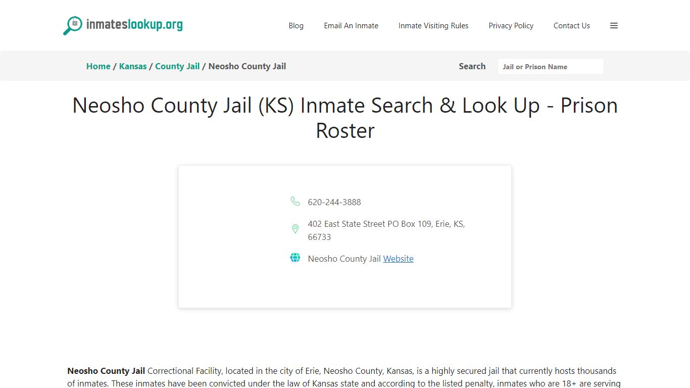 Neosho County Jail (KS) Inmate Search & Look Up - Prison Roster